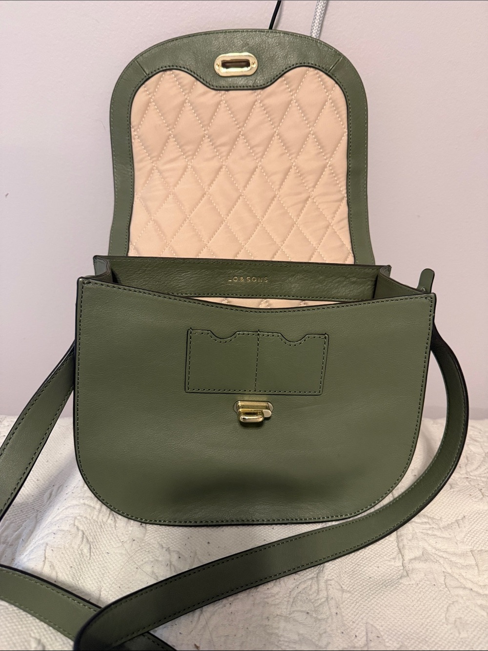 Lo & Sons Olive Green Leather Saddle Crossbody with Gold Hardware - Picture 4 of 5